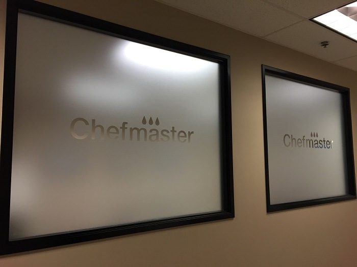 Two glass windows with the words chefmaster on them.