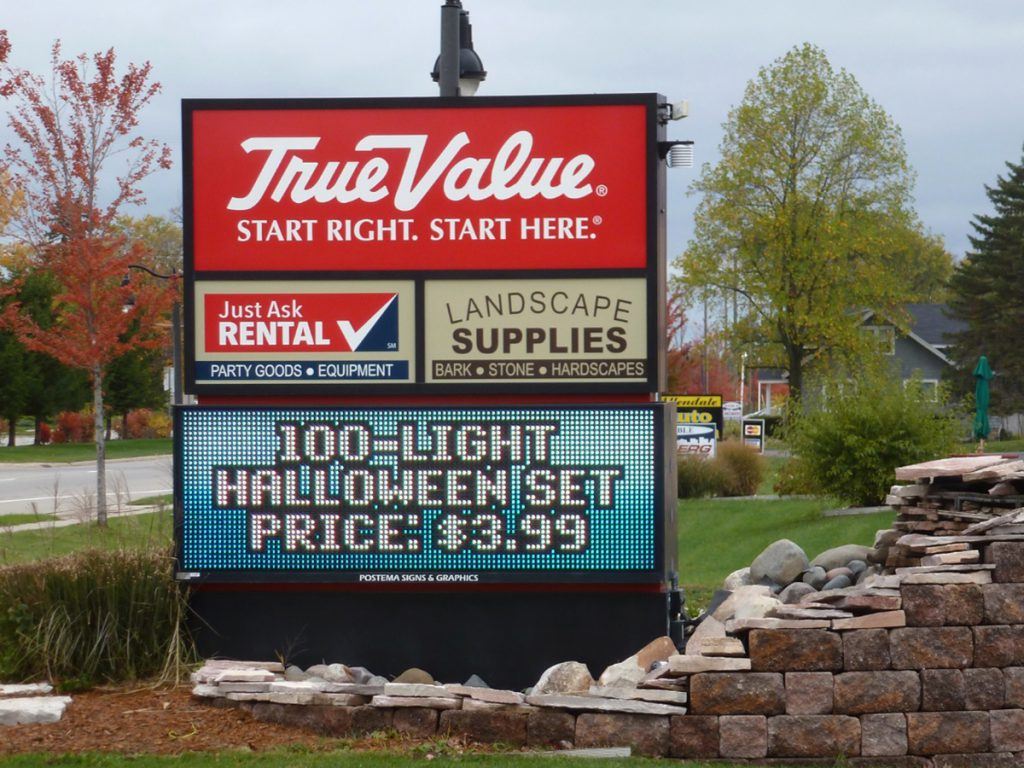 A large outdoor sign for the harrisburg mall.