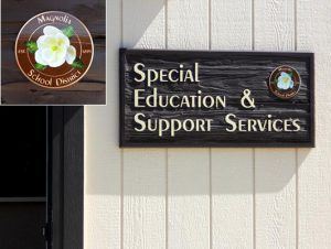 A sign that says special education and support services.