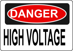A red and white sign with the words danger high voltage